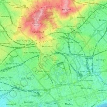 Topographic Map Near Me London Borough Of Camden Topographic Map, Elevation, Relief