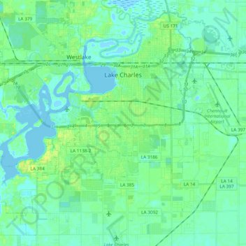 Lake Charles La Elevation Map Lake Charles Topographic Map, Elevation, Relief