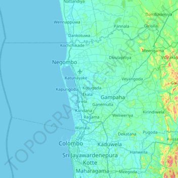 Sri Lanka Gampaha District Map Gampaha District Topographic Map, Elevation, Relief