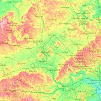 Thames Valley topographic map, elevation, relief