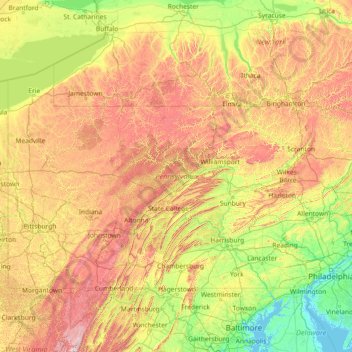 Pennsylvania topographic map, elevation, relief
