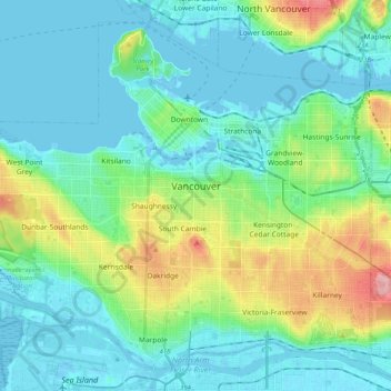 Elevation Map North Vancouver Vancouver Topographic Map, Elevation, Relief