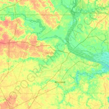Hertford County topographic map, elevation, relief