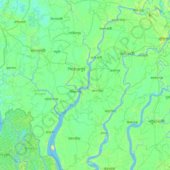 Map Of Pirojpur District Pirojpur District Topographic Map, Elevation, Relief
