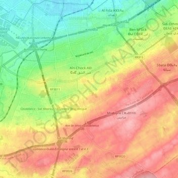 Ain Chock Casablanca Map Arrondissement D'aîn-Chock Topographic Map, Elevation, Relief