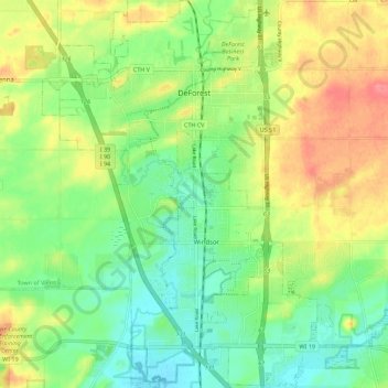 DeForest topographic map, elevation, relief