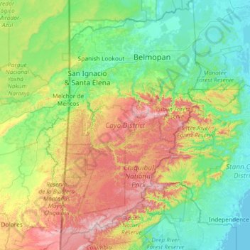 Topographic Map Of Belize Cayo Topographic Map, Elevation, Relief