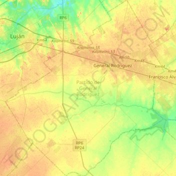 Partido de General Rodríguez topographic map, elevation, relief