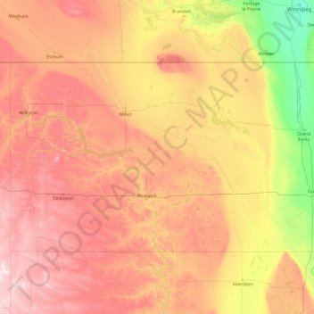 North Dakota Topographic Map Elevation Relief