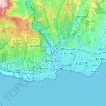 Santa Cruz Topographic Map Santa Cruz topographic map, elevation, relief