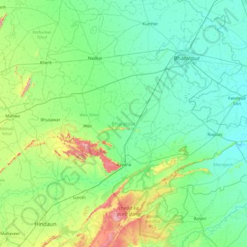 Topographic Map Of Rajasthan Bharatpur Topographic Map, Elevation, Relief