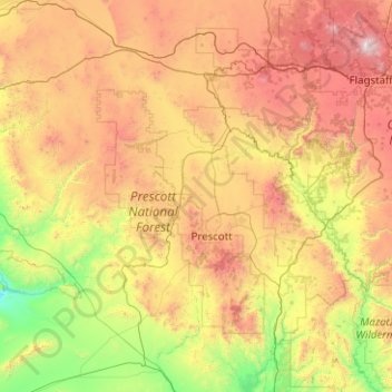 Prescott Az Elevation Map Yavapai County Topographic Map, Elevation, Relief