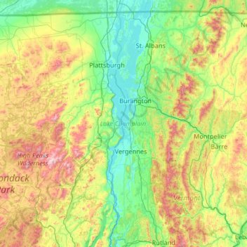 Lake Champlain Contour Map Lake Champlain Topographic Map, Elevation, Relief