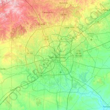 San Antonio Elevation Map Bexar County Topographic Map, Elevation, Relief