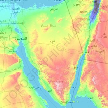Sinai Peninsula topographic map, elevation, relief