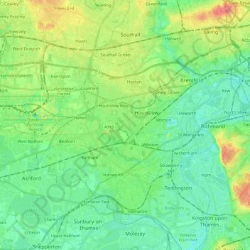 Topographic Map Near Me London Borough Of Hounslow Topographic Map, Elevation, Relief