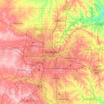 Oklahoma City Topographic Map Elevation Relief