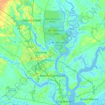 North Charleston Topographic Map Elevation Relief
