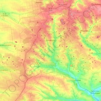 Donetsk topographic map, elevation, relief