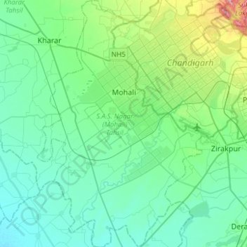 Sas Nagar Mohali Map S.a.s. Nagar (Mohali) Tahsil Topographic Map, Elevation, Relief