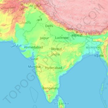 Topographical Map Of India India topographic map, elevation, relief