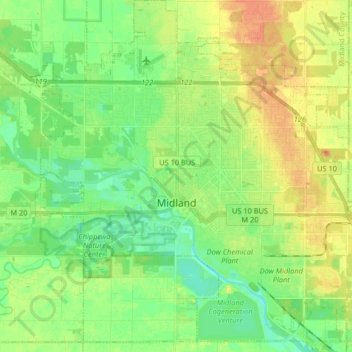 Map Of Midland Michigan Midland Topographic Map, Elevation, Relief