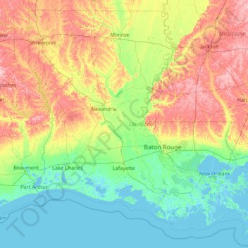 Louisiana topographic map, elevation, relief
