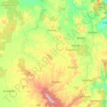 Map Of South Burnett South Burnett Regional Topographic Map, Elevation, Relief