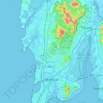 Topographic Map Of Mumbai Mumbai Suburban Topographic Map, Elevation, Relief