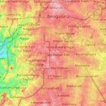 Topographic Map Of Bangalore South Zone Topographic Map, Elevation, Relief