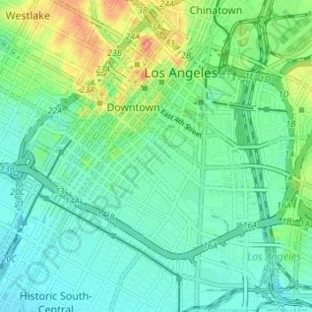 Los Angeles Elevation Map Downtown Topographic Map, Elevation, Relief