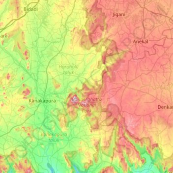 Topographic Map Of Bangalore Bannerghatta National Park Topographic Map, Elevation, Relief