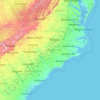 North Carolina Topographic Map Elevation Relief
