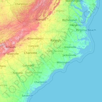 South Carolina Elevation Map North Carolina Topographic Map, Elevation, Relief