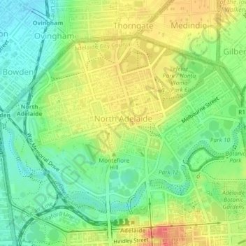 North Adelaide Topographic Map, Elevation, Relief