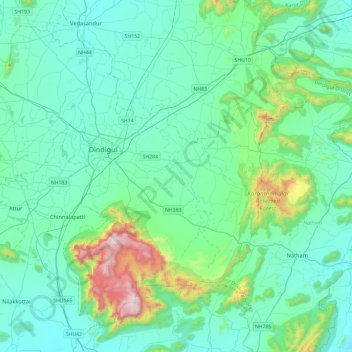 Dindigul District Map Satellite Dindigul Topographic Map, Elevation, Relief