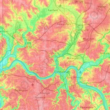Topographic Map Of Cincinnati Hamilton County Topographic Map, Elevation, Relief