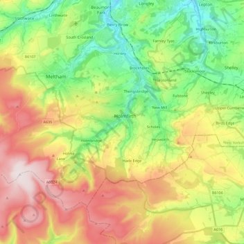 Holme Valley topographic map, elevation, relief