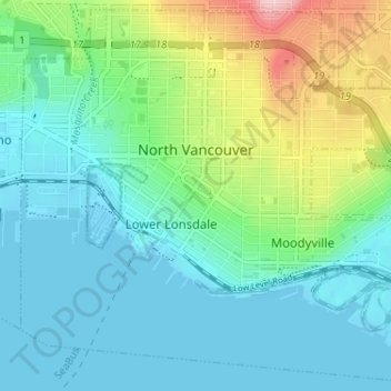 Elevation Map North Vancouver North Vancouver Topographic Map, Elevation, Relief