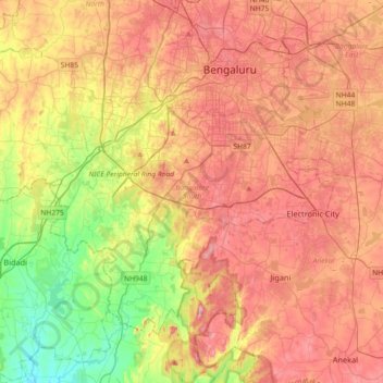 Topographic Map Of Bangalore Bangalore South Topographic Map, Elevation, Relief