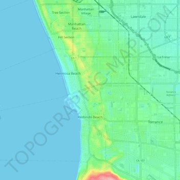 Map Of Redondo Beach Redondo Beach Topographic Map, Elevation, Relief