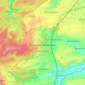 Kirchheimbolanden Topographic Map, Elevation, Relief