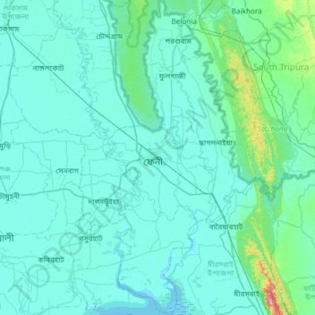 Map Of Feni District Feni District Topographic Map, Elevation, Relief