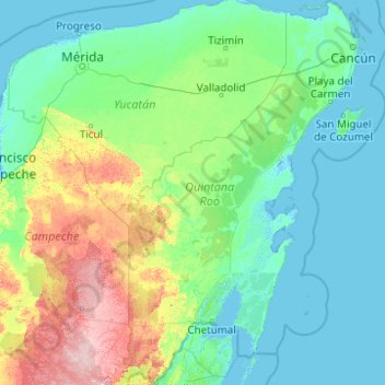 Topographic Map Of Yucatan Peninsula Quintana Roo Topographic Map, Elevation, Relief