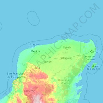 Topographic Map Of Yucatan Peninsula Yucatán Topographic Map, Elevation, Relief