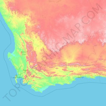 Cape Town Topographic Map Western Cape Topographic Map, Elevation, Relief