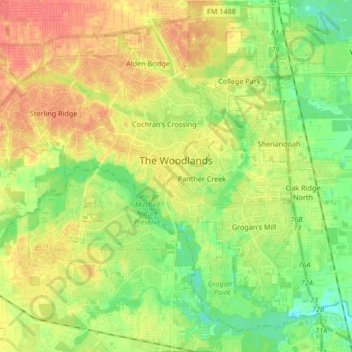 Map Of The Woodlands The Woodlands Topographic Map, Elevation, Relief