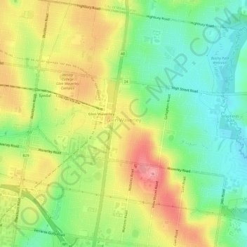 Map Of Glen Waverley Glen Waverley Topographic Map, Elevation, Relief