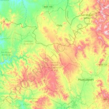 Heroica Ciudad de Huajuapan de León topographic map, elevation, relief