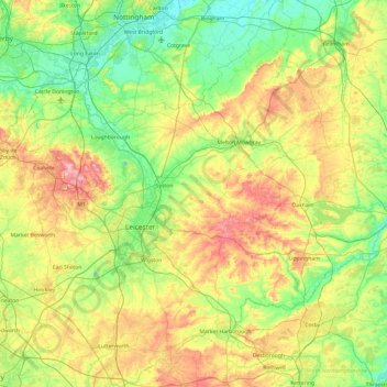 Leicestershire topographic map, elevation, relief